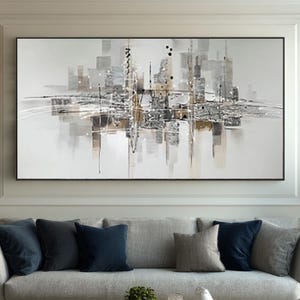 Large Abstract Oil Painting Modern Neutral Wall Art Minimalist Living Room Statement Decor