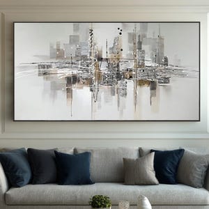 White and Grey Minimalist Abstract Art, Modern Textured Oil Painting, Neutral Wall Art, Handmade Canvas Art, Contemporary Gallery Decor