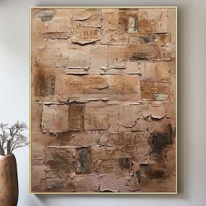 Brown Wabi-Sabi Wall Art, Abstract Oil Painting on Canvas, 3D Textured Wall Art on Canvas, Beige Minimalist Wall Art for Interior Room Decor