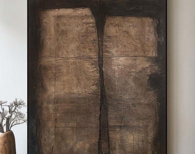 Brown Abstract Textured Painting: Wabi-Sabi Canvas Art, Minimalist Home Decor, Modern Wall Art