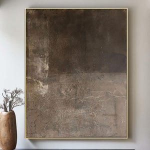 Pintura abstracta marrón: lienzo texturizado wabi sabi de gran tamaño