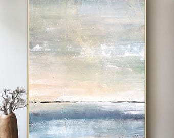Original Ocean Wave Oil Painting: Minimalist Blue Texture Art