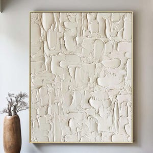 Large Beige 3D Textured Canvas Art: Wabi-Sabi Abstract Painting