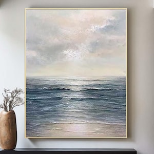 Large Abstract Seascape Painting: Coastal Ocean Canvas Art