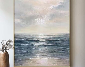 Large Abstract Seascape Painting: Coastal Ocean Canvas Art