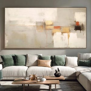 Oversized Abstract Painting on Canvas: Beige Gray Minimalist Wabi-Sabi Wall Art