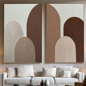 ベージュブラウンのテクスチャ絵画セット：ミニマリスト抽象キャンバスアート