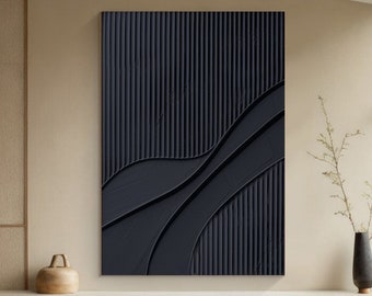 Übergroße schwarze abstrakte Wandkunst 3D-Textur handgemachtes Ölgemälde auf Leinwand Original modernes Wohnzimmer minimalistische Kunst Home Decor