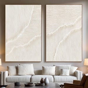 Minimalist White Wave Painting, White 3D Textured Abstract Art Set, Two-Piece Handmade Neutral Paintings, Wabi-Sabi Wall Art,Modern Wall Art
