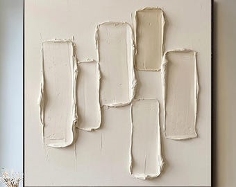 Large Beige Geometric Abstract Wall Art Minimalist Textured Impasto Painting for Housewarming Gift