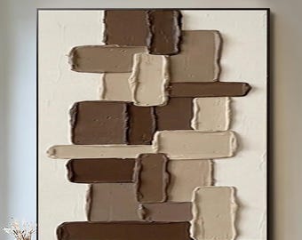 Large Brown Geometric Textured Oil Painting Minimalist Abstract Canvas Wall Art Entryway Decor
