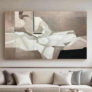 Large Beige Abstract Painting: Textured Wabi Sabi Canvas Wall Art