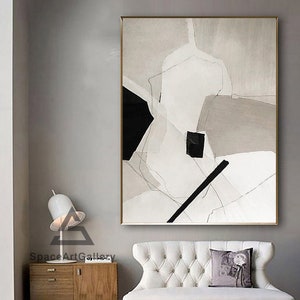 Large Milimalist Abstract Painting,Beige White Minimalist Painting On Canvas,Textured Painting Abstract Art,black and white abstract art