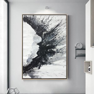 Large Black and White Abstract Painting on Canvas Minimalist Art Modern Wall Art Decor Original black and white abstract painting Office art