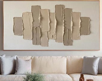 Large Wabi-Sabi Impasto Oil Painting Minimalist Beige Texture Wall Art For Modern Living Room