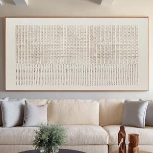 Large Cream-White Textured Abstract Canvas Painting Modern Minimalist Neutral Wall Art For Living Room