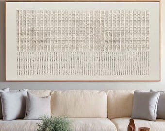 Large Cream-White Textured Abstract Canvas Painting Modern Minimalist Neutral Wall Art For Living Room