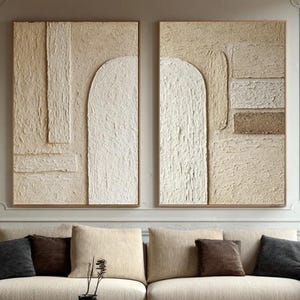 Beige Wabi-Sabi Wall Art, Set of 2 Beige Textured Abstract Painting, Handmade Textured Canvas Art, Neutral Wall Art, Contemporary Wall Art