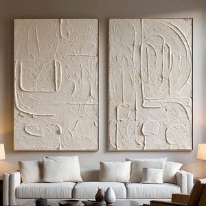ベージュの抽象画セット：質感のある侘び寂びのキャンバスアート