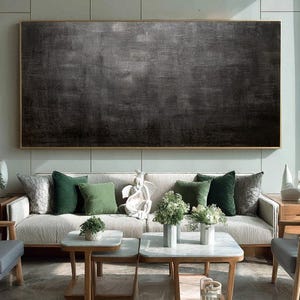 Wabi-Sabi Texture Art: Large Black Abstract Painting on Canvas