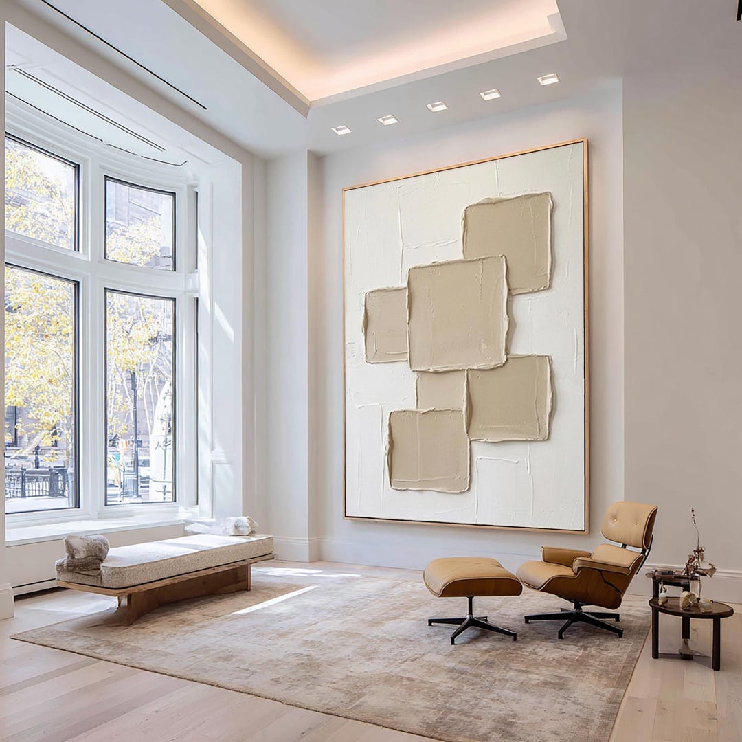 Geometric Textured Oil Painting Large Abstract Wall Art Modern ...