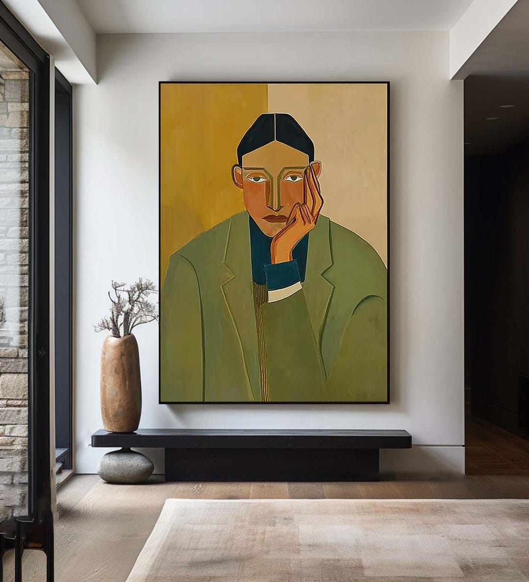 Textured Abstract Portrait Oil Painting: Modern Minimalist Canvas Art ...