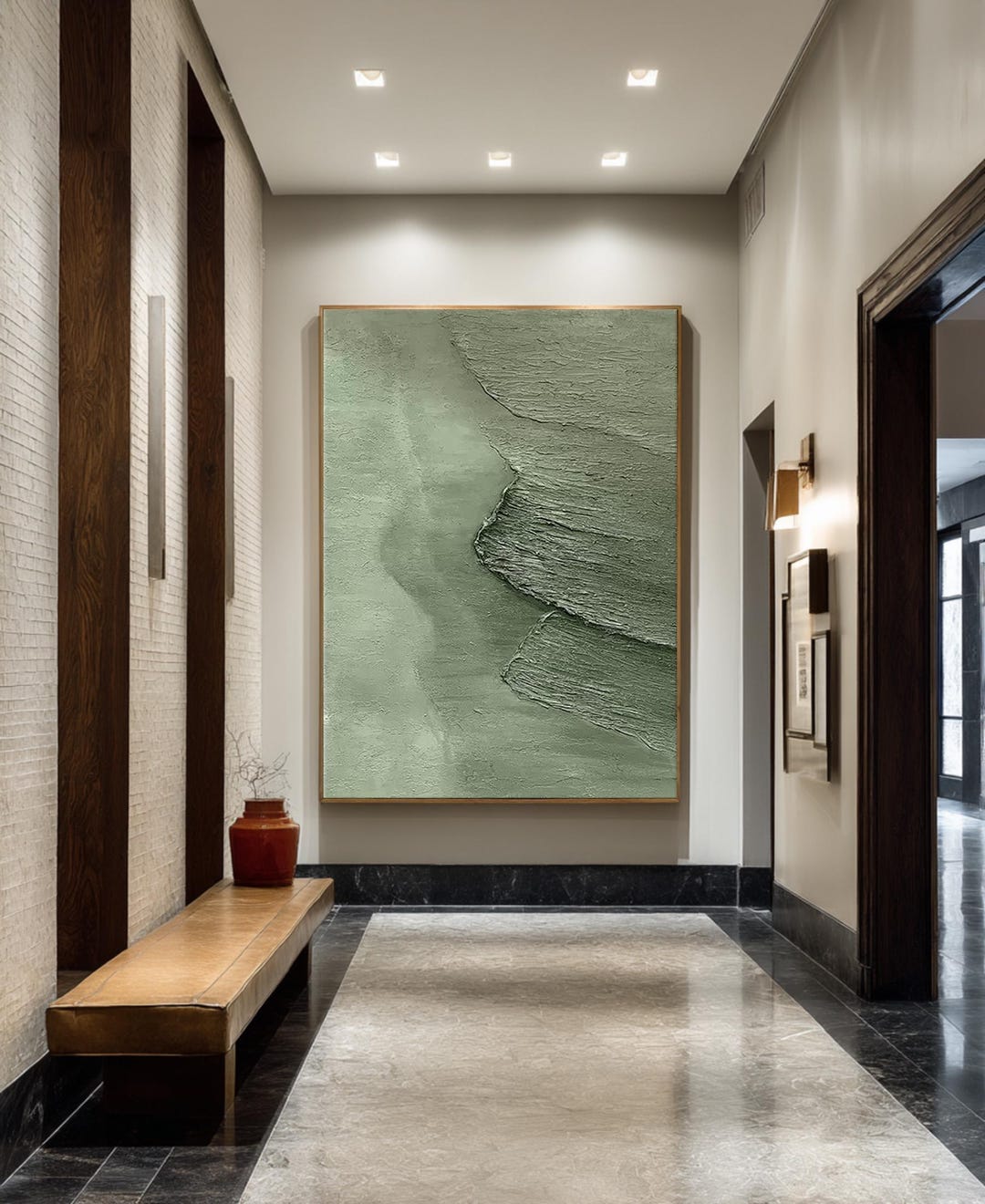 Textured Sage Green Abstract Oil Painting, Modern Minimalist Wall Art ...