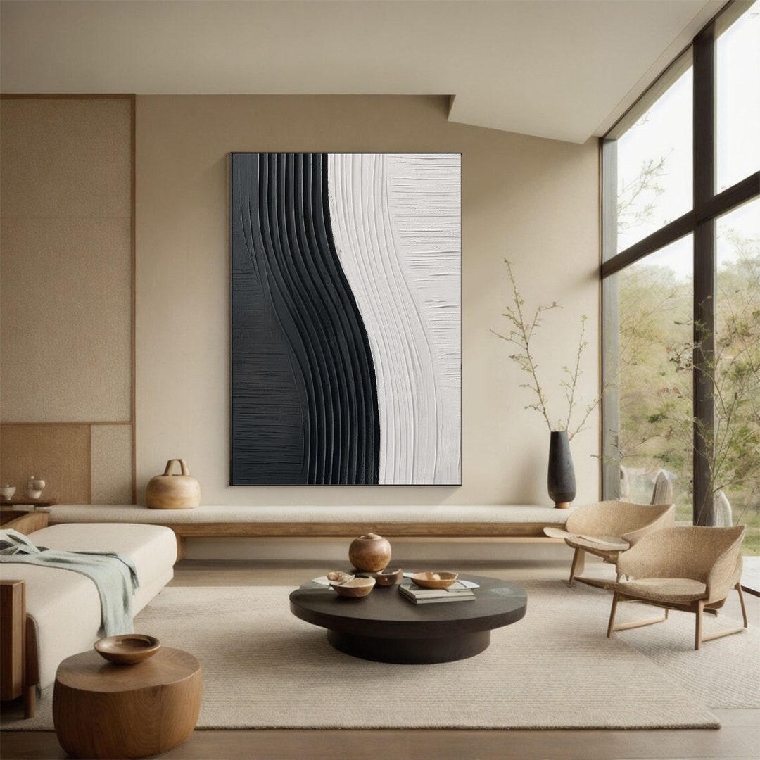 Large Wabi Sabi Wall Art Abstract Painting on Canvas Black Painting ...