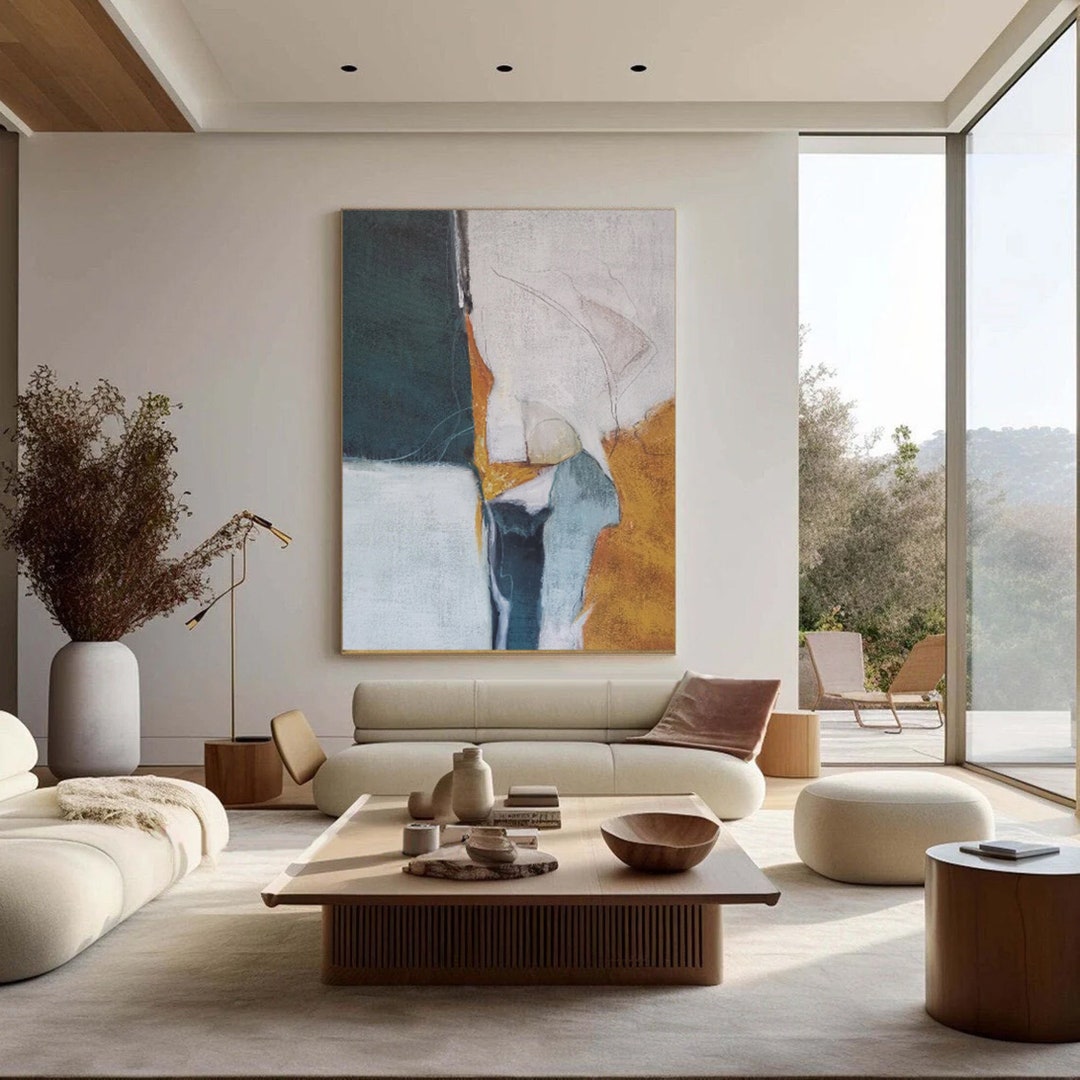 Large Abstract Painting Modern Original Wall Art Beige Painting Gray ...