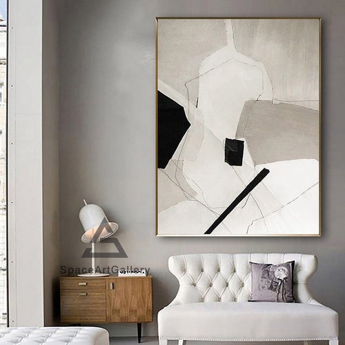 Large Milimalist Abstract Paintingbeige White Minimalist Etsy