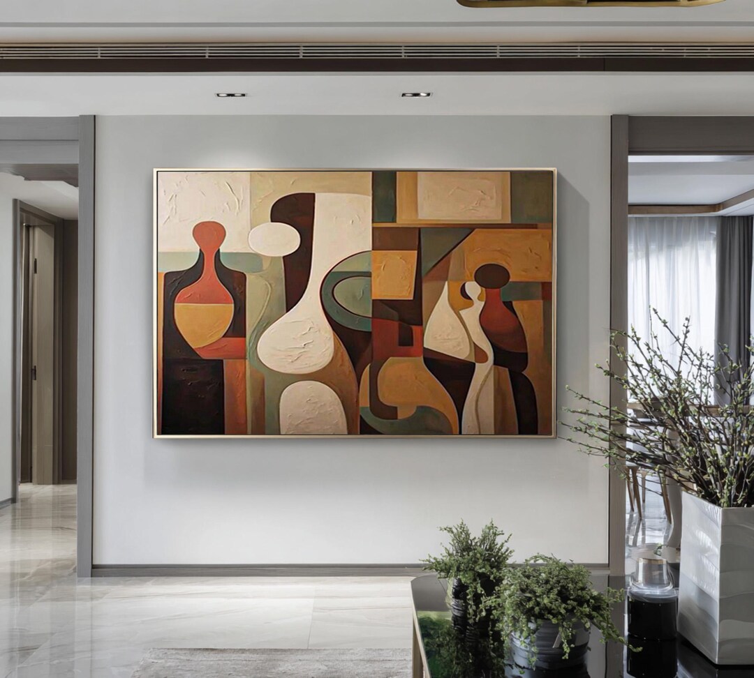 Textured Abstract Oil Painting on Canvas: Bold Geometric Wall Art - Etsy
