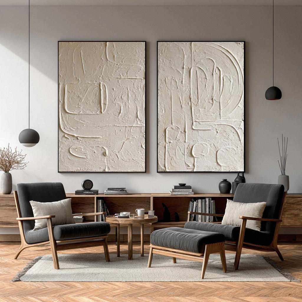 Beige Abstract Painting Set: Textured Wabi Sabi Canvas Art - Etsy