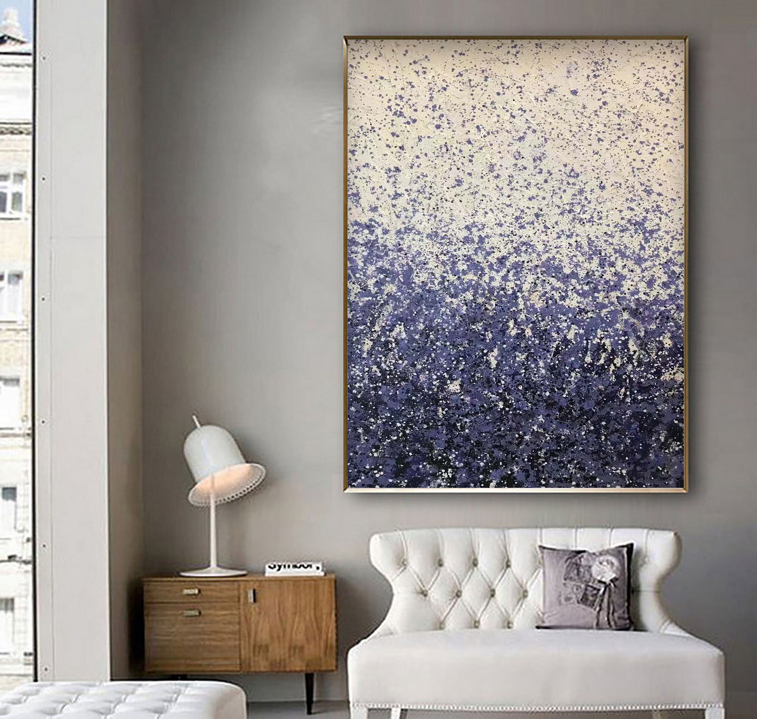 Huge Wall Art Purple Painting For Living Room Abstract Black Etsy