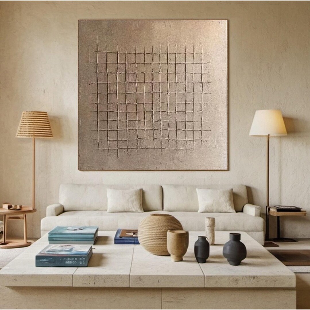 Large Wabi Sabi Wall Art, Beige 3D Textured Painting, Abstract ...
