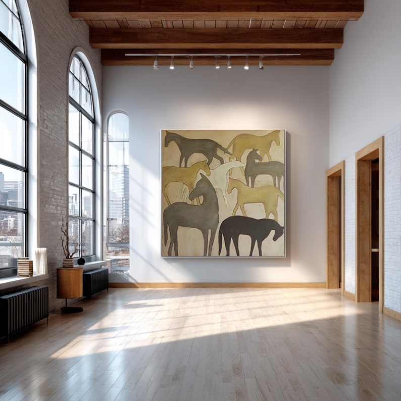 Minimalist Abstract Horse Oil Painting on Canvas: Wabi Sabi Equine Art ...