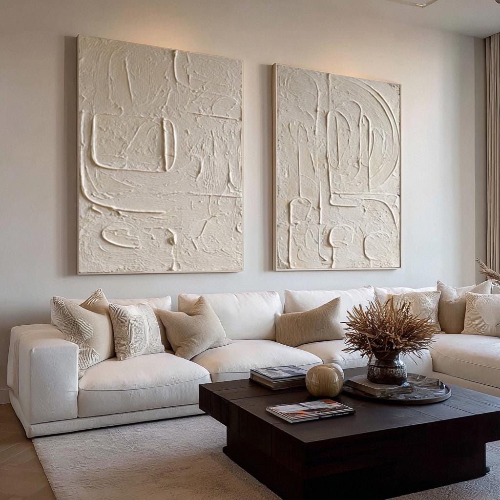 Beige Abstract Painting Set: Textured Wabi Sabi Canvas Art - Etsy