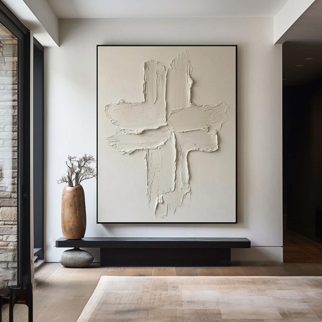 Large Abstract 3D Textured Wall Art Minimalist Beige Plaster Scandi ...