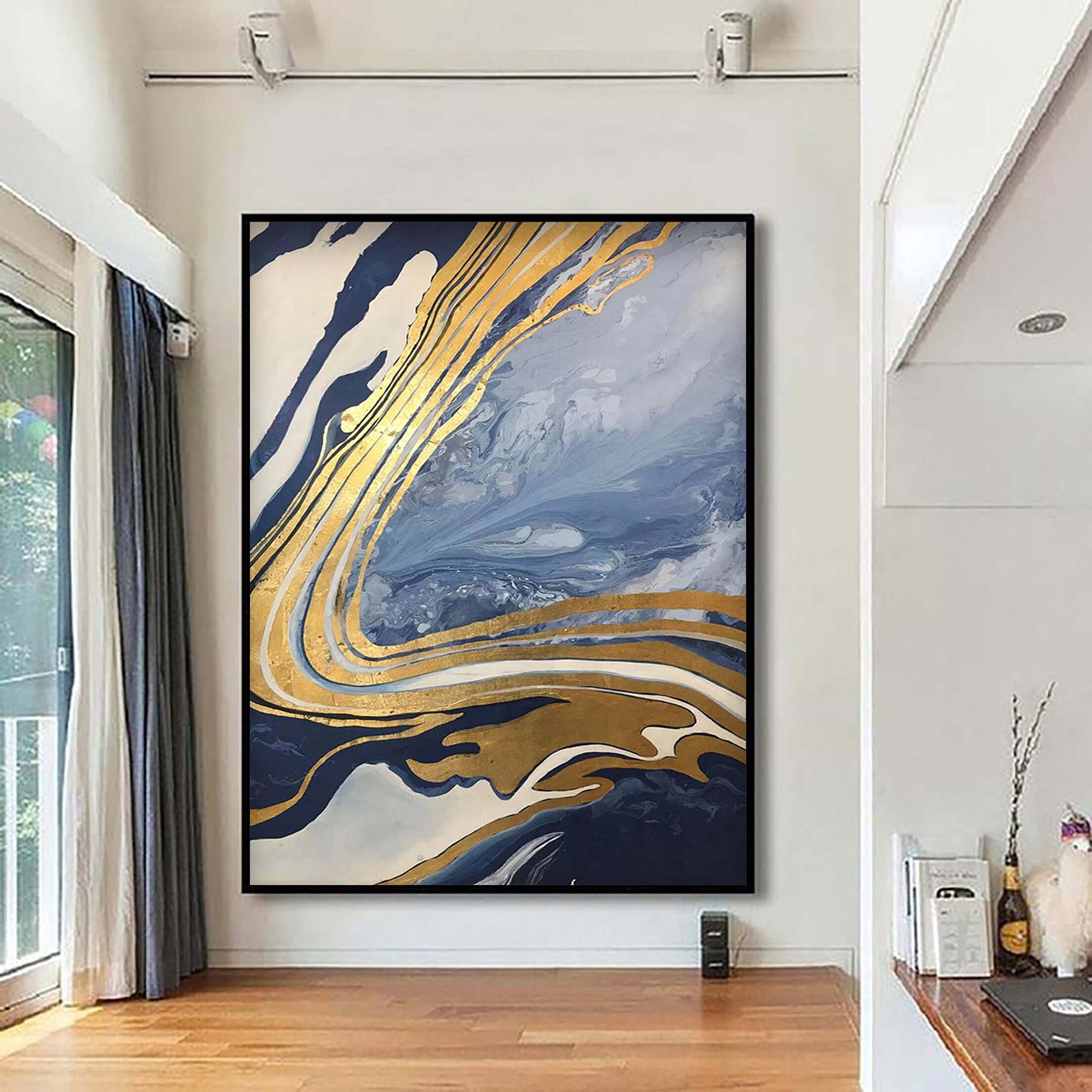 Gold Line Framed Abstract Painting Wall Art Canvas Picture for Etsy