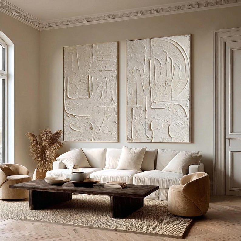Beige Abstract Painting Set: Textured Wabi Sabi Canvas Art - Etsy