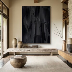 Large Wabi Sabi Wall Art Black Painting on Canvas 3D Textured Art ...