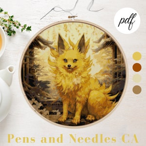 Edo Period Style Jolteon Cross Stitch Pattern, Instant Download PDF, Digital Counted Cross Stitch Embroidery Pattern