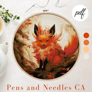 Edo Period Style Flareon Cross Stitch Pattern, Instant Download PDF, Digital Counted Cross Stitch Embroidery Pattern