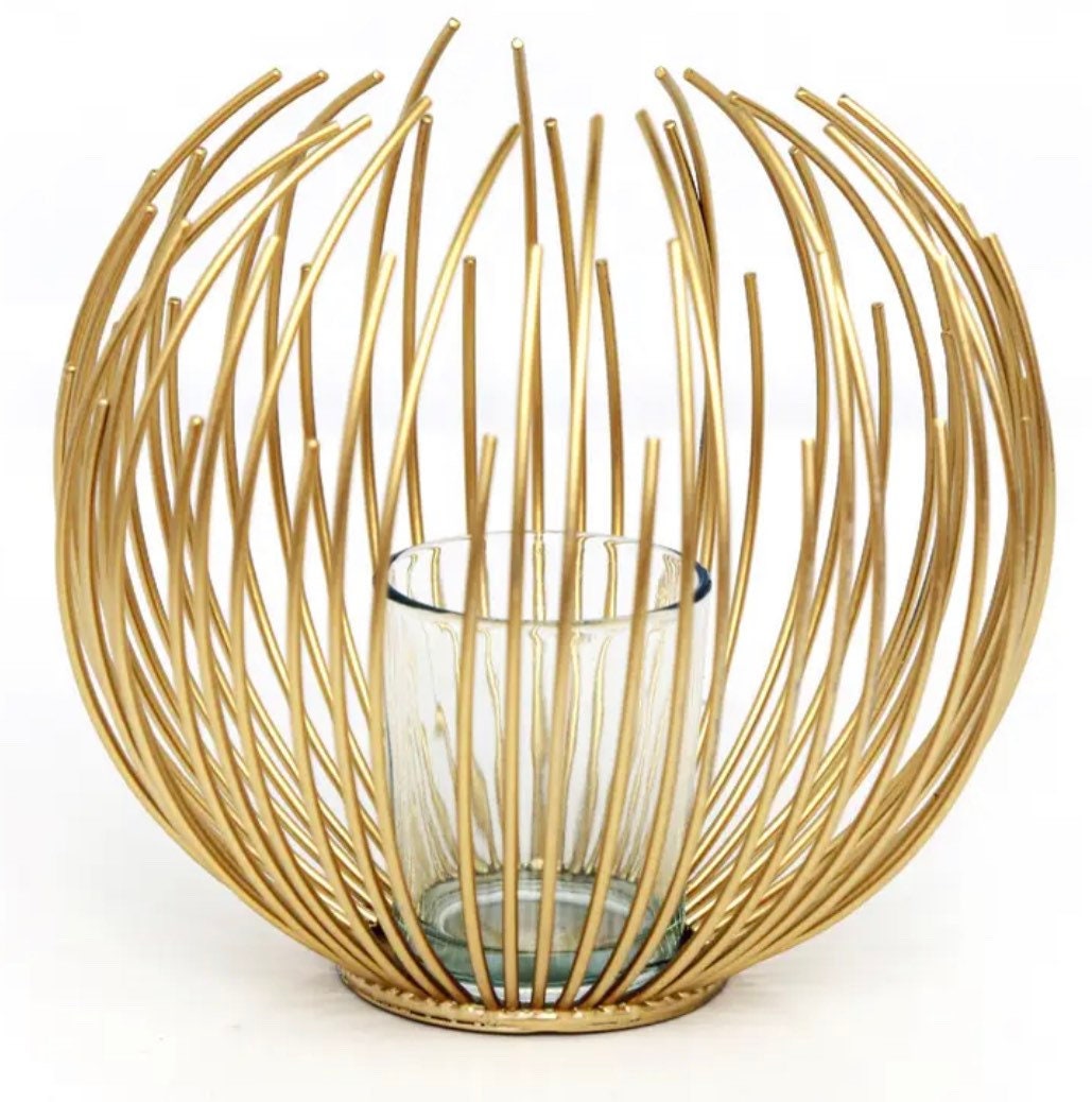 Unusual Gold metal candle / votive holder open framework. Etsy