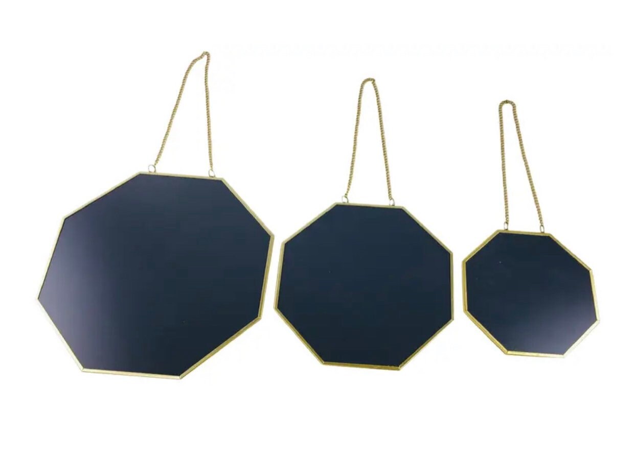 Beautiful set of 3 geometric gold hanging wall mirrors. So Etsy