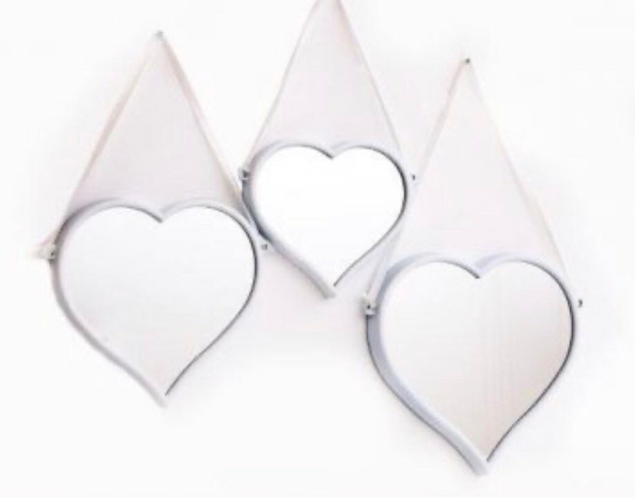Beautiful White Heart Shaped Hanging Wall Mirrors Set of 3 Etsy UK