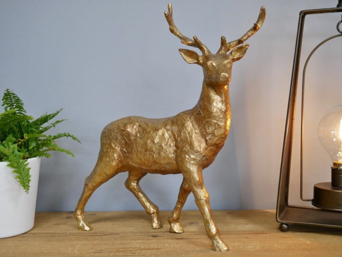 A Magnificent Gold Standing Stag Ornament Etsy UK