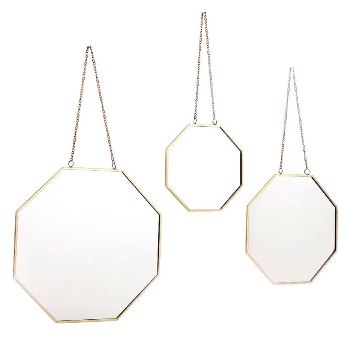 Beautiful set of 3 geometric gold hanging wall mirrors. So Etsy