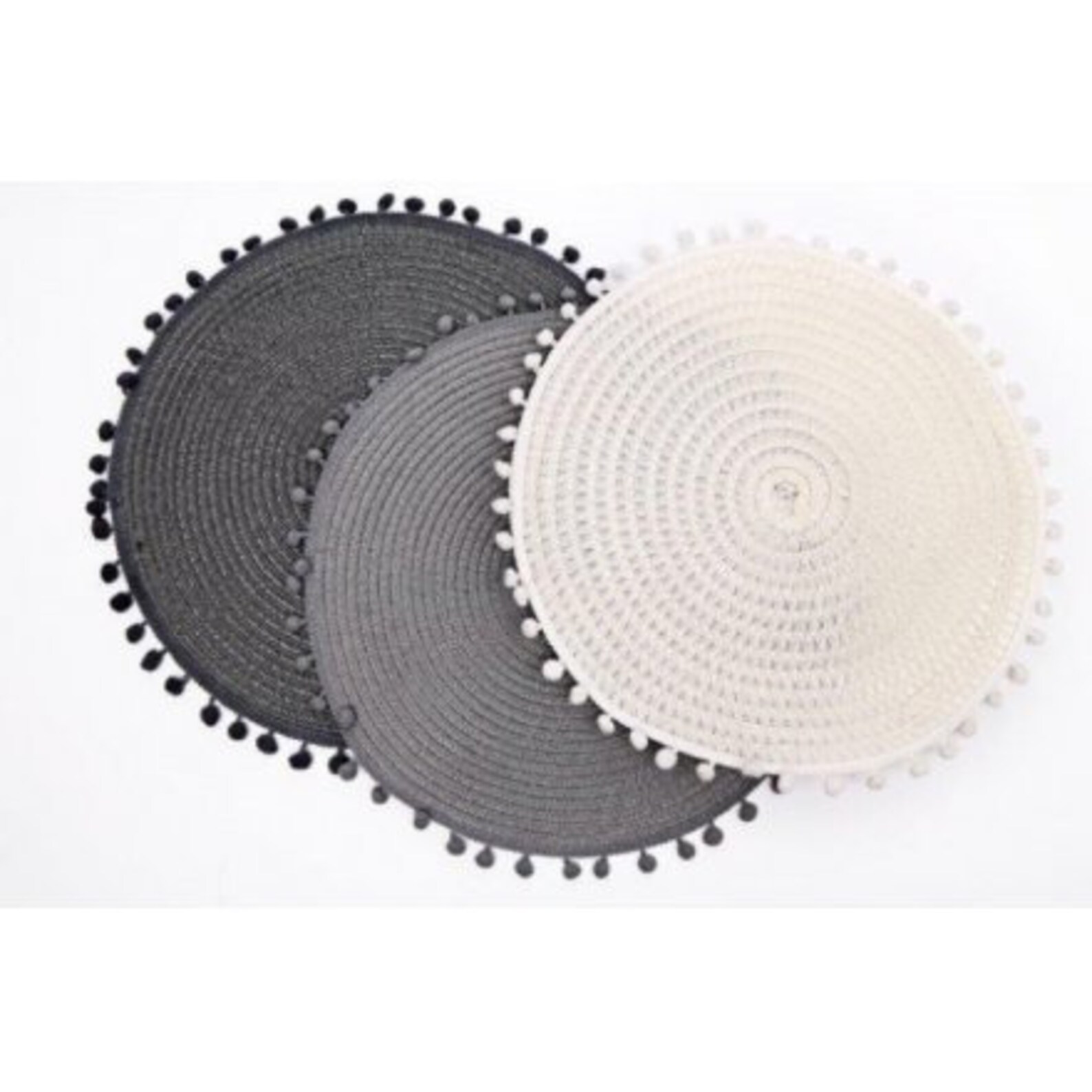 Pretty bobble Pom Pom placemat for table 30cm round grey / Etsy