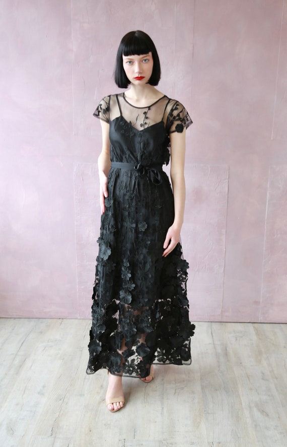 Black Embroidered Dress. Etsy UK