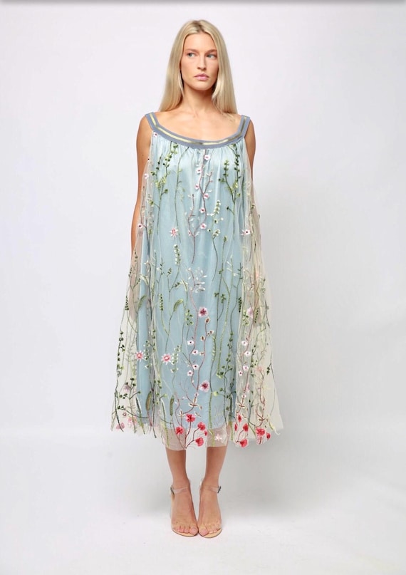 sachin and babi light blue dress Blue Moon Embroidered Dress